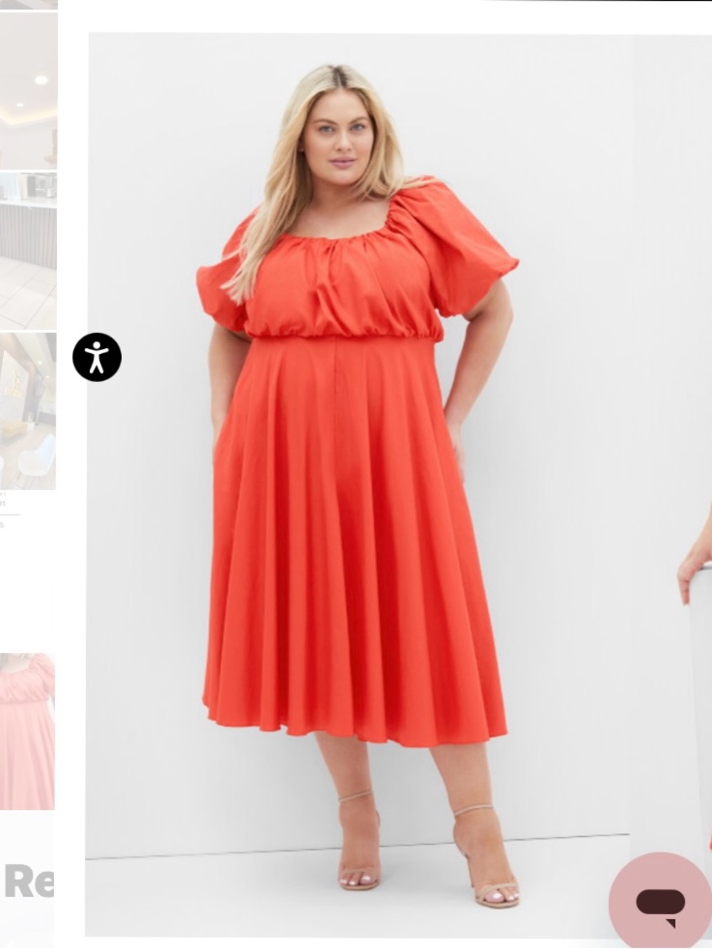 New City Chic Women 24 Rosabella Puff Sleeve Midi Dress - coral